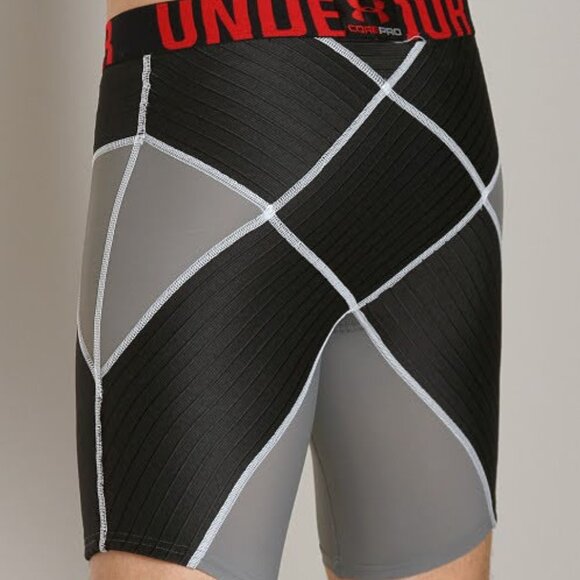 Under Armour Compression Shorts 9" Core Short Pro Graphite Black Red - Picture 4 of 7